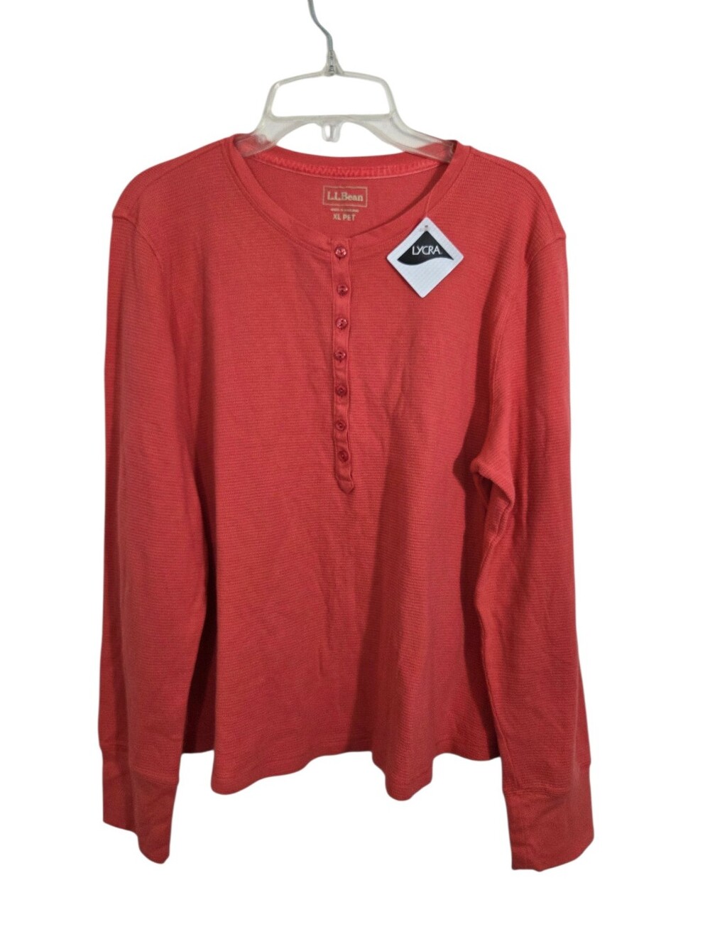 NWOT LL Bean Waffle Knit Henley Thermal Top Coral Size XL Petite